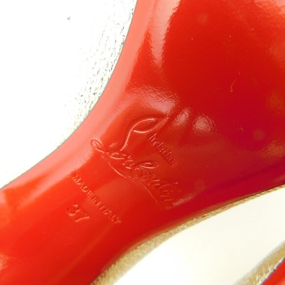 CHRISTIAN LOUBOUTIN Platinum Shimmer Foil Leather Strap Ankle Boots Heels 37 - Picture 7 of 10